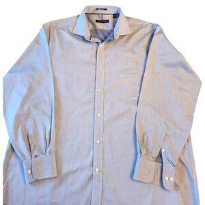 Tommy Hilfiger Mens Dress Shirt Blue Long Sleeve 17-17.5 34/35 Wrinkle Res JH745